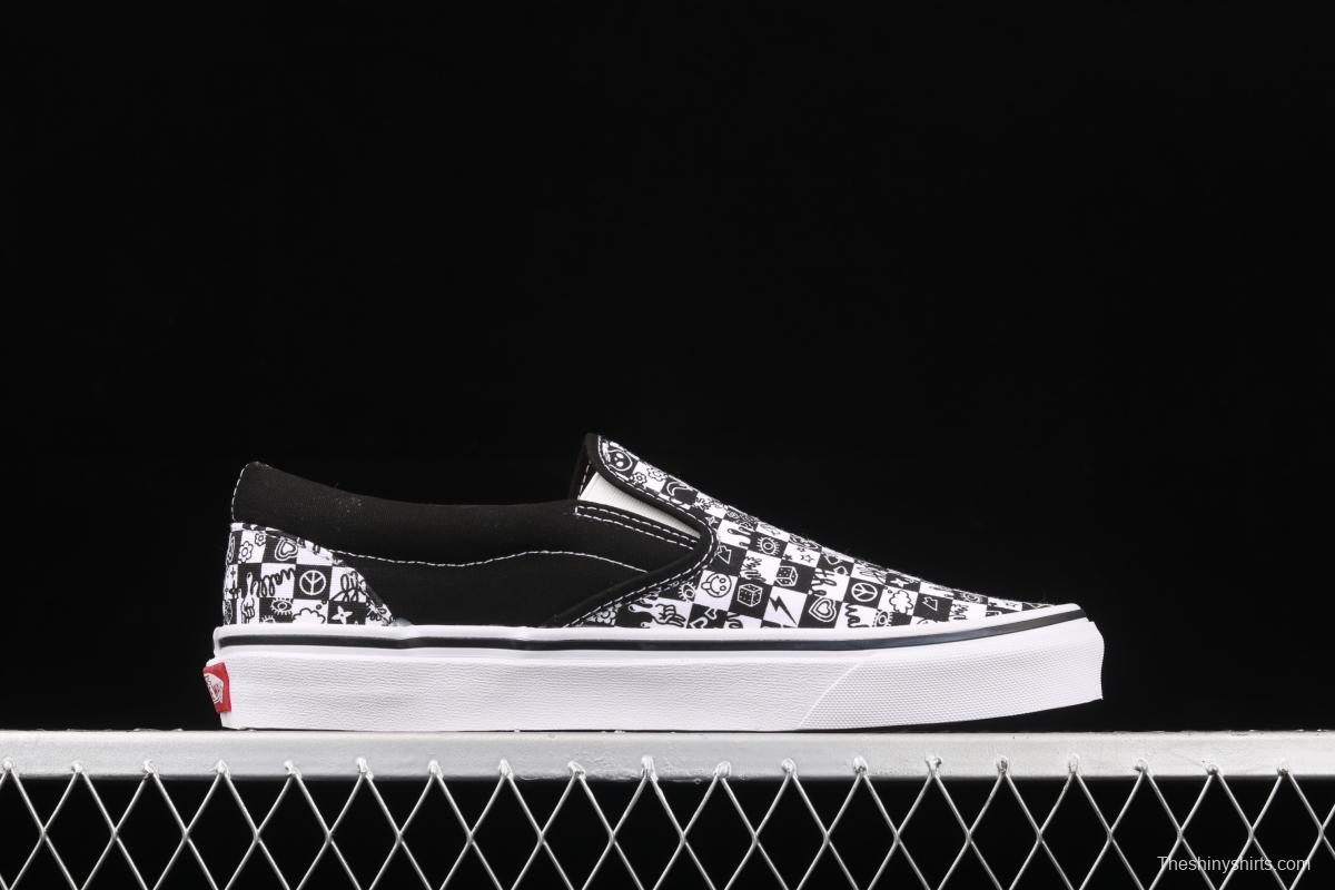 Vans Classics Slip-On lazy black-and-white graffiti printed low-top shoes VN000EYEBWW