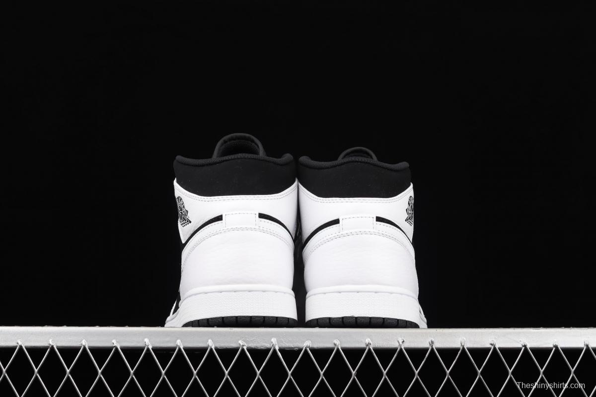 Air Jordan 1 Mid black and white panda basketball shoes 554724-113