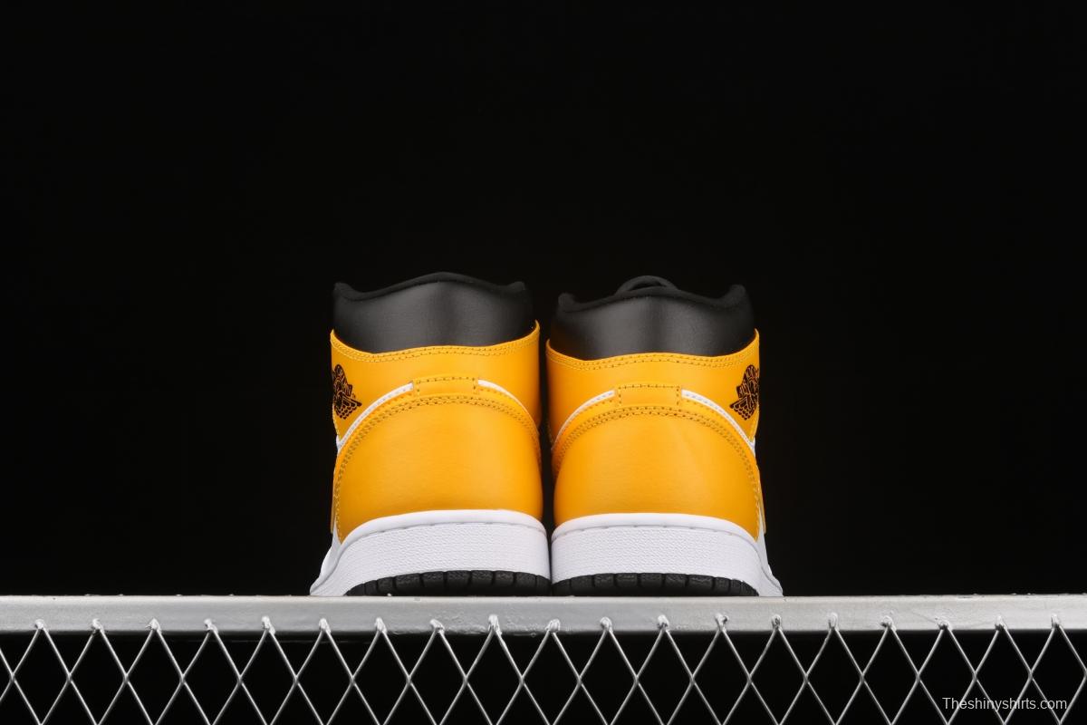 Air Jordan 1 Mid White and Yellow Zhongbang Basketball shoes 554724-170