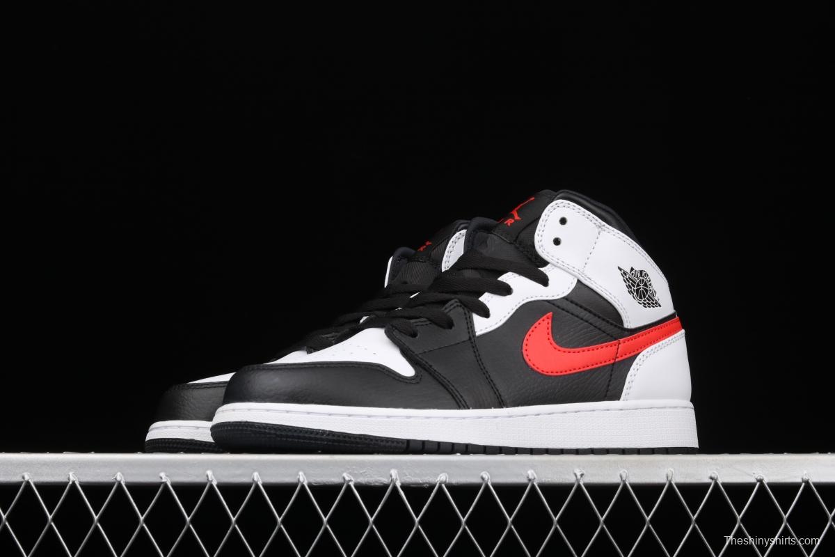 Air Jordan 1 Mid black white red hook Zhongbang basketball shoes 554725-075