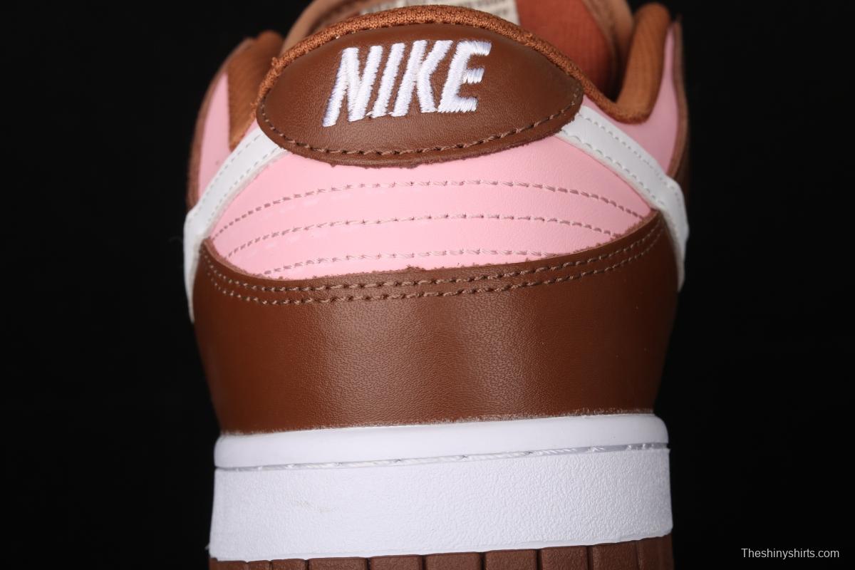 Stussy x SB DUNK Low Pro Cherry cherry pink brown skateboard shoes with low uppers 304292-671