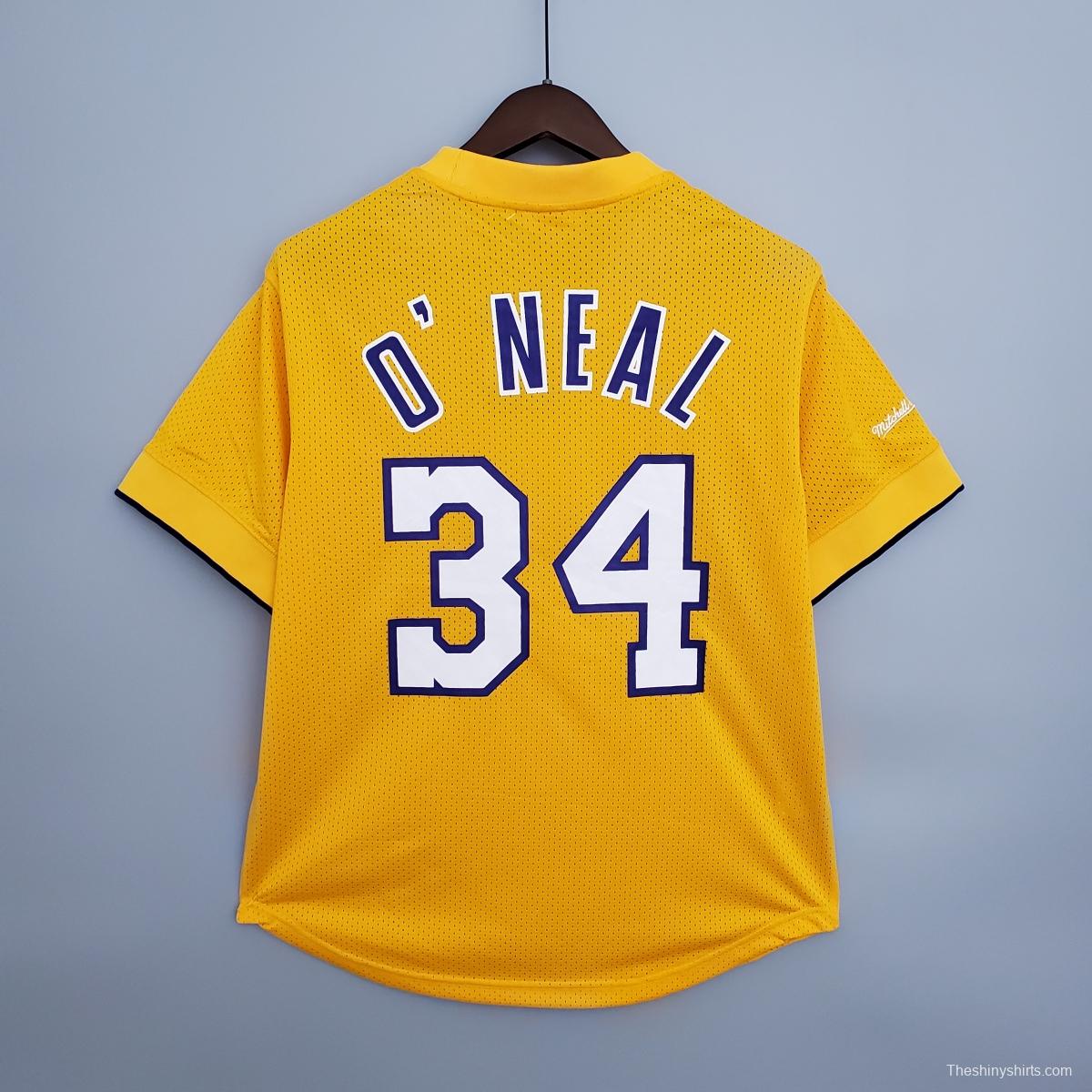 Mitchellness Lakers Yellow No. 34 O'Neial Retro Mesh Short Sleeve