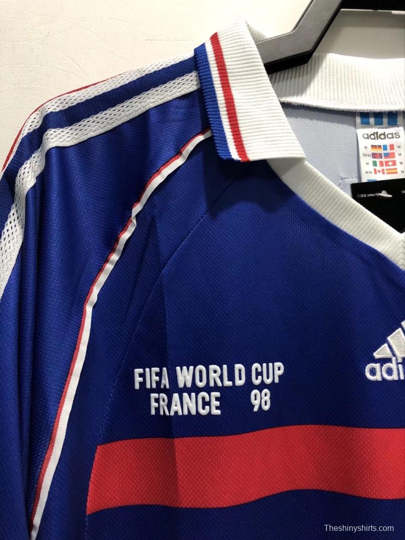 Retro 1998 Long Sleeve France Home Soccer Jersey With 98 France Patch