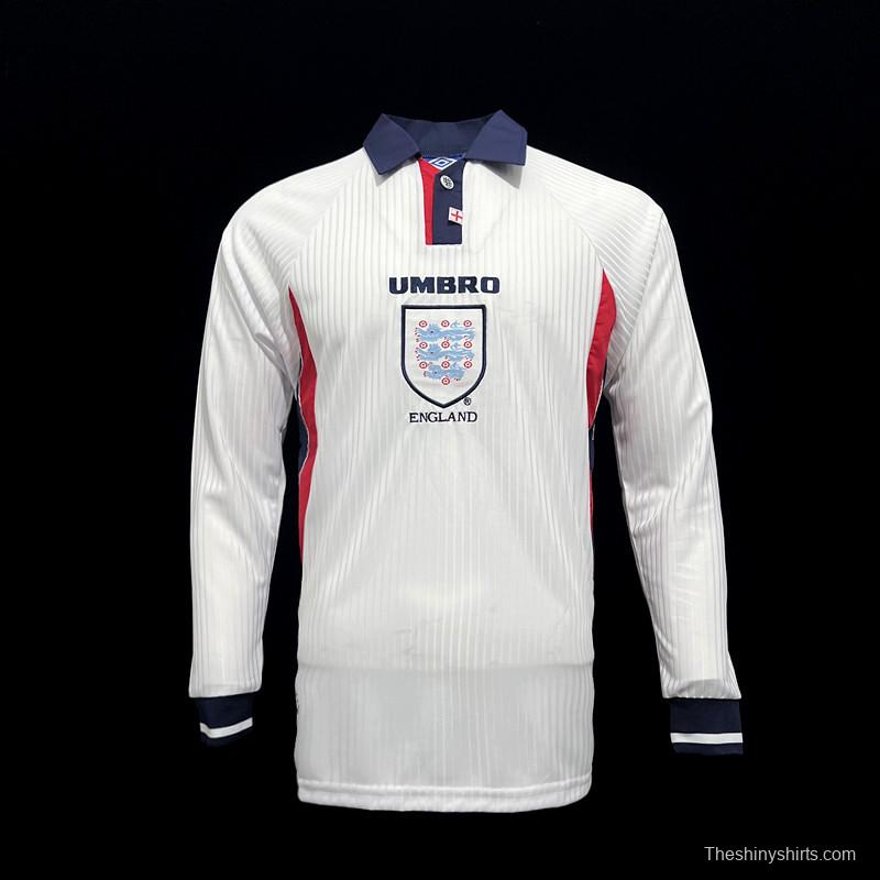 Long Sleeve Retro 1998 England Home Soccer Jersey