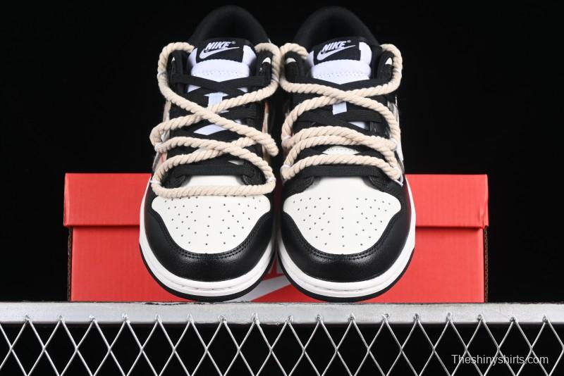 Nike Dunk Low SB Deconstructed Lace-Up Casual Sneakers with Scottish Plaid and Hemp Rope Design - DD1391-100