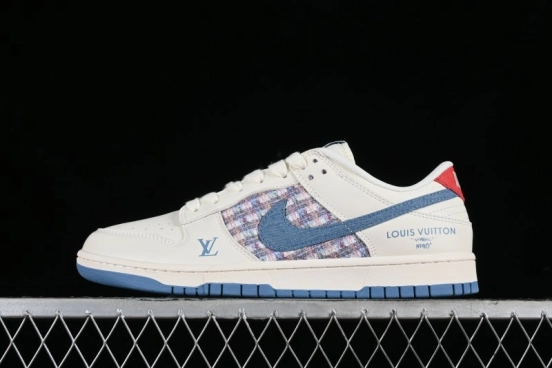 Nike SB Dunk Low LV Collaboration - Beige Blue Chanel Style Anniversary High-End Custom Low-Top Casual Sneakers - XX2025-323