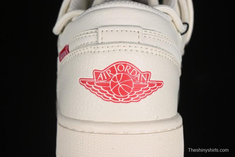 Nike Air Jordan 1 Low Supreme Collaboration - Retro Basketball Shoes in Off-White Red with Small Logo - SJ9950-017