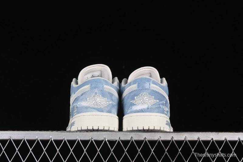 Nike Air Jordan 1 Low MLB Collaboration Retro Blue Denim Custom Basketball Shoes - DC2024-027