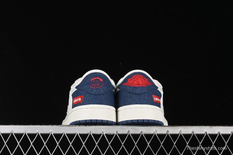 Nike Travis Scott x Fragment Design x Air Jordan 1 Low OG SP AJ1 Levi's Collaboration - White Blue Canvas Low Top Casual Sneakers - JH6088-605
