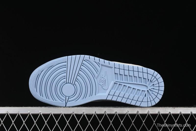 Nike Travis Scott x Fragment Design x Air Jordan 1 Low OG SP AJ1 Supreme Collaboration - White Blue Lettering Low Top Casual Sneakers - XY2688-116