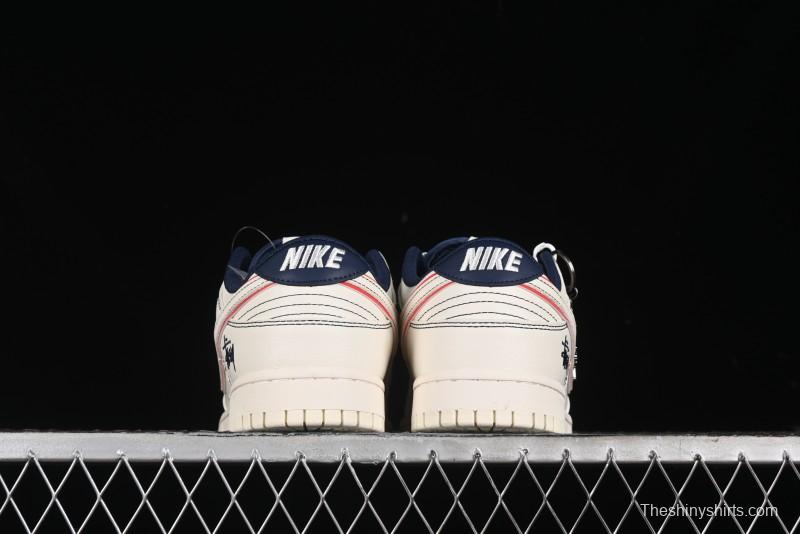 Nike SB Dunk Low Stussy Collaboration - Black Red Bunny Anniversary Custom Low-Top Casual Sneakers - XY1688-012