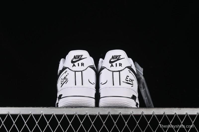 Nike Air Force 1 '07 Low Custom Casual Sneakers with Black and White Manga-Style Hand-Drawn Function Formulas - CT7724-111