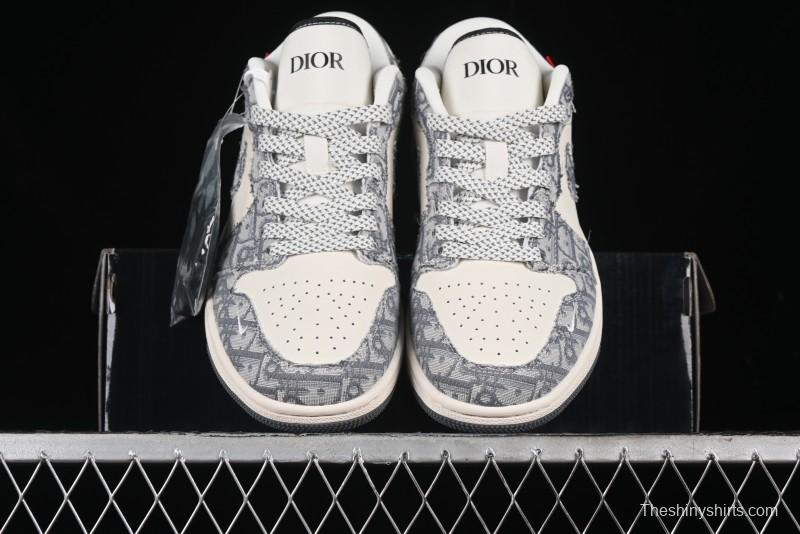 Nike Air Jordan 1 Low AJ1 Dior Collaboration - Grey Blue Red Label Retro Basketball Shoes - SJ9950-037