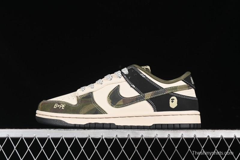 Nike SB Dunk Low Bape Collaboration - Patchwork Camouflage Anniversary Custom Low-Top Casual Sneakers - CH6336-229