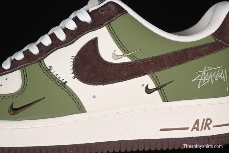 Nike Air Force 1 '07 Low Stussy Collaboration - Green Brown Low-Top Casual Sneakers - KK1988-038
