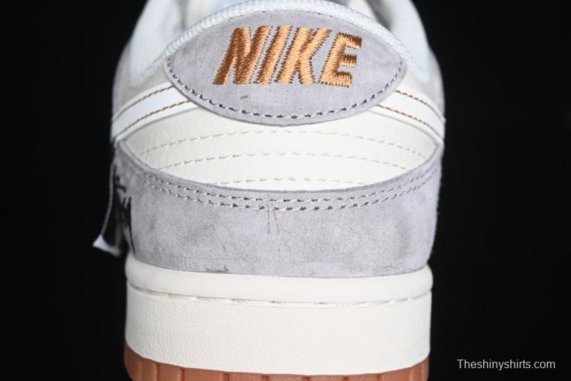 Nike SB Dunk Low Stussy Collaboration - Patchwork Black White Swoosh Anniversary Custom Low-Top Skate Shoes - DM6868-003