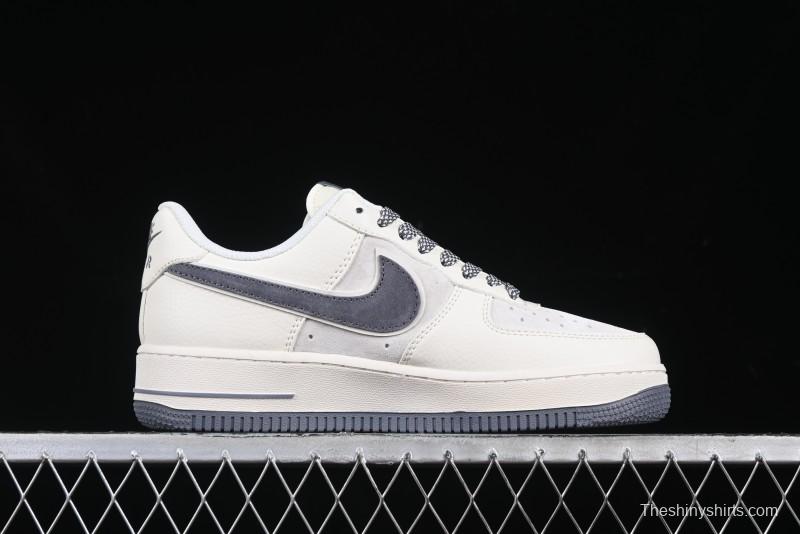 Nike Air Force 1 '07 Low Stussy Collaboration Beige Grey Embroidered Swoosh Low-Top Casual Sneakers - DM6688-003