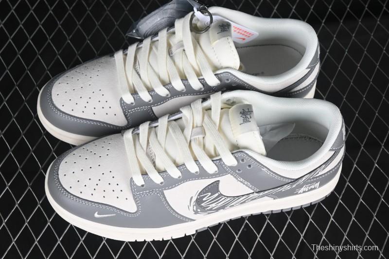 Nike SB Dunk Low Stussy Collaboration Graffiti Grey Check Anniversary Custom Low-Top Casual Skate Shoes - DM6868-024