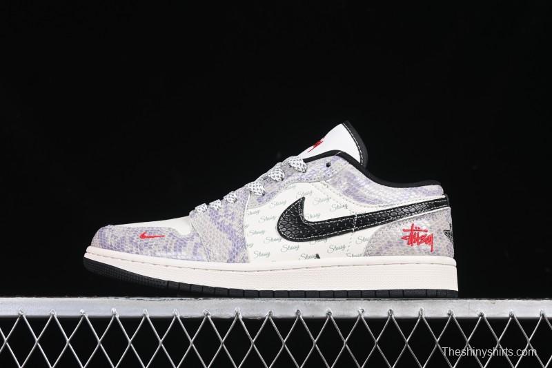 Nike Air Jordan 1 Low AJ1 Stussy Snake Year Limited Edition Purple Snake Grain High-End Custom Retro Basketball Shoes - FC1688-201