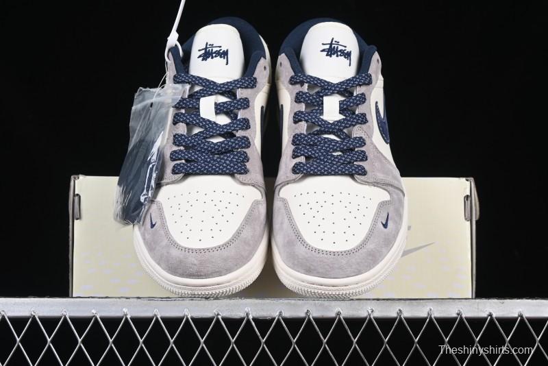 Nike Air Jordan 1 Low Stussy Collaboration Blue Suede Retro Basketball Shoes - SJ9950-035