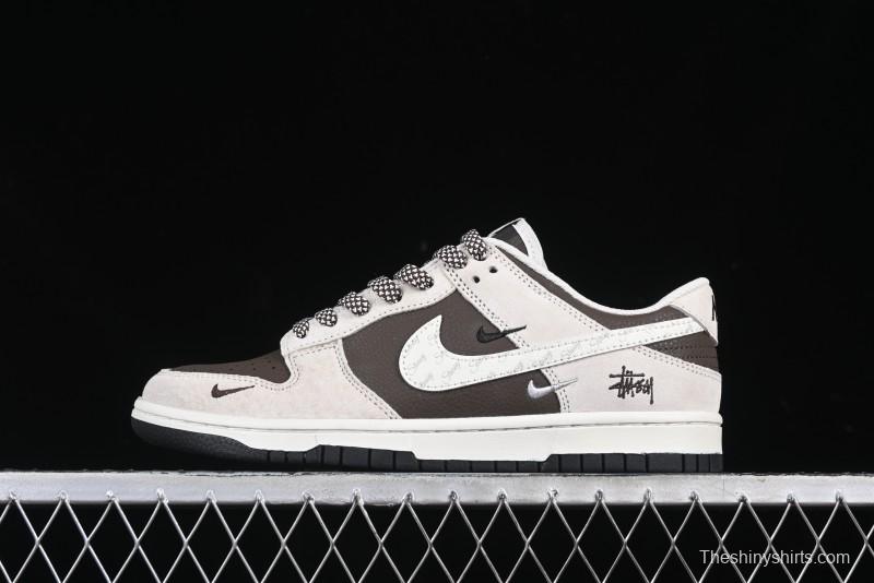 Nike SB Dunk Low Stussy Collaboration Brown Leather Swoosh Anniversary Custom Low-Top Casual Sneakers - DJ2024-062