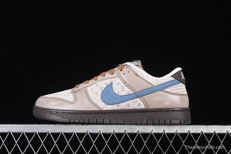 Nike SB Dunk Low LV Collaboration Blue Grey Brown Print Anniversary Custom Low-Top Casual Skate Shoes - CH8311-235