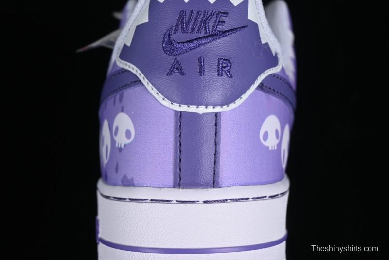 Nike Air Force 1 Low Witch Collaboration Custom Leather Sneakers with Gradient White-Purple and Skull Design - CW2288-111