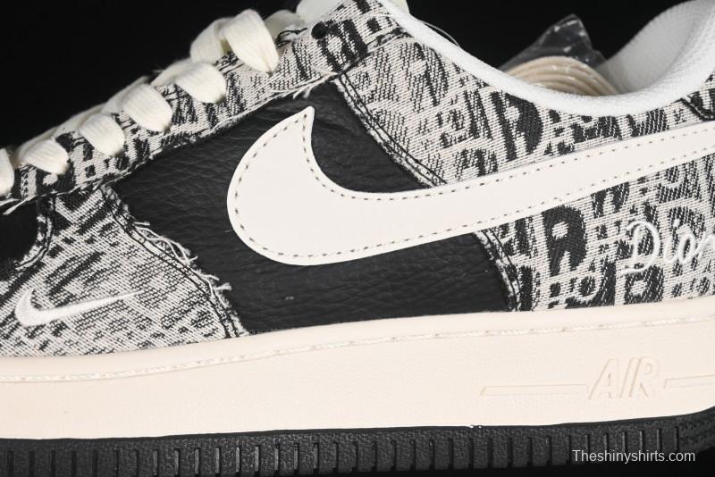 Nike Air Force 1 '07 Low Dior Collaboration Pattern Black White Swoosh Casual Sneakers - XS1958-581