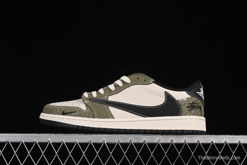 Nike Travis Scott x Fragment Design x Air Jordan 1 Low OG SP AJ1 Retro Sneakers in Dark Olive - LD2025-018
