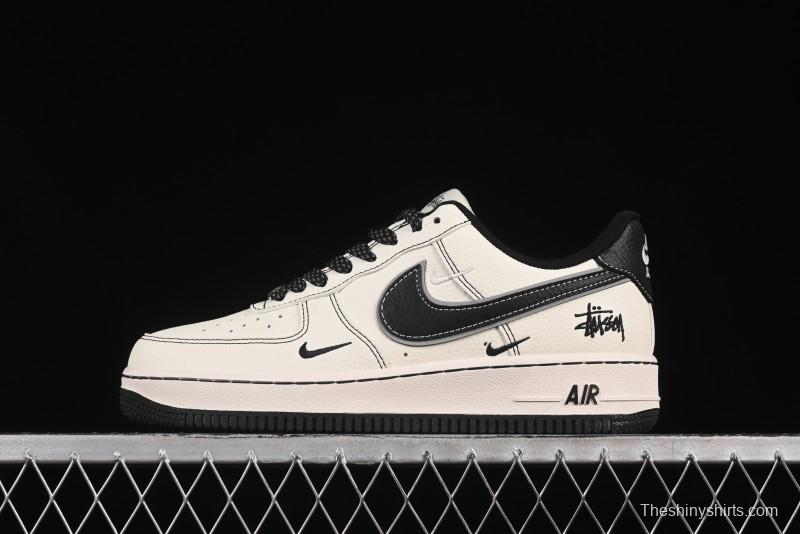Nike Air Force 1'07 Low Stussy Collaboration Black Swoosh Casual Sneakers - HH7518-059