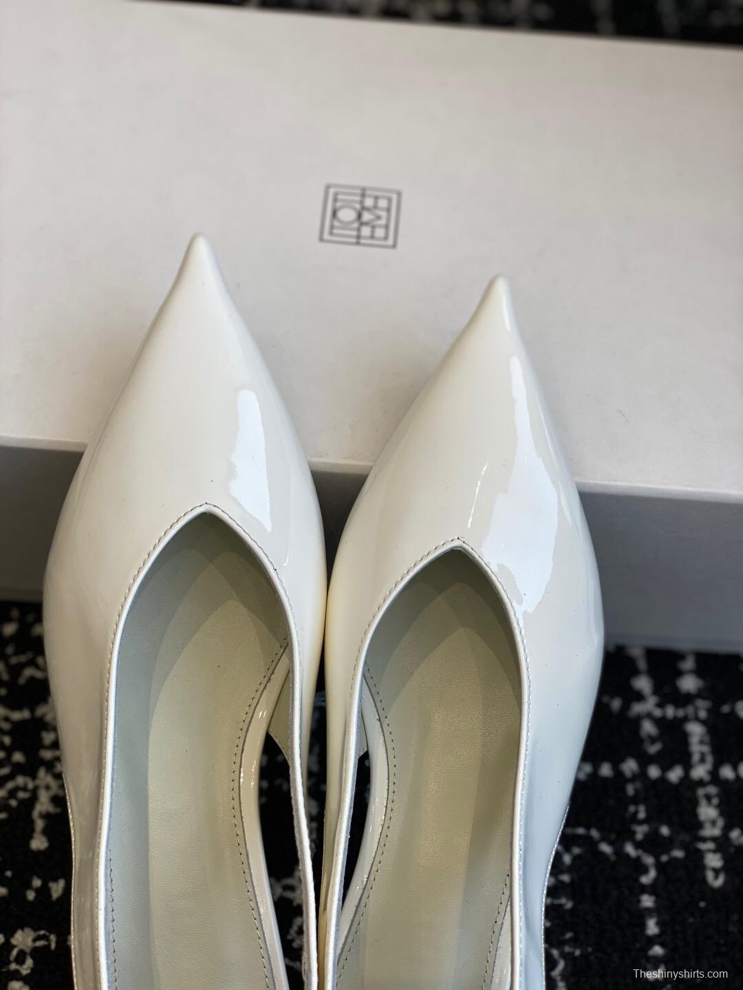 2025 Women Toteme White Patent Leather Slingback Pointed Toe Pumps