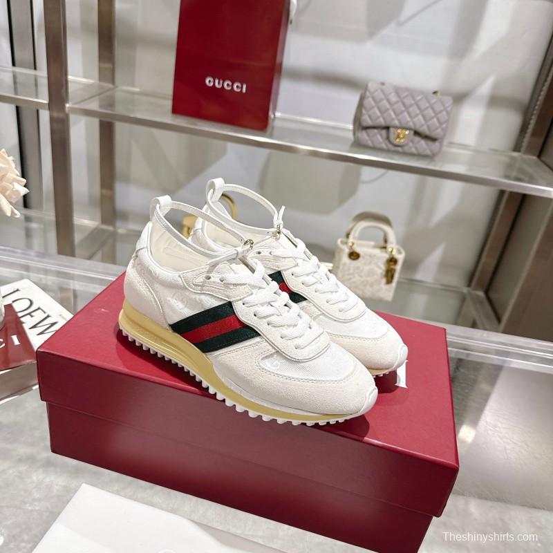 2025 Unisex Gucci White Black Red Fabric Sneakers Detachable Adjustable Ankle Strap LY00340