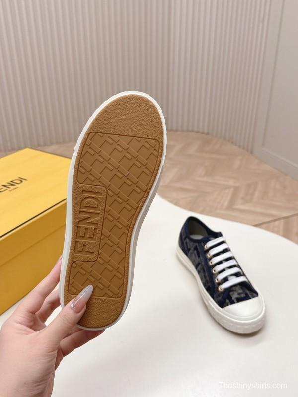 2025 Women Fendi Navy Blue Black Canvas Sneakers LY00280