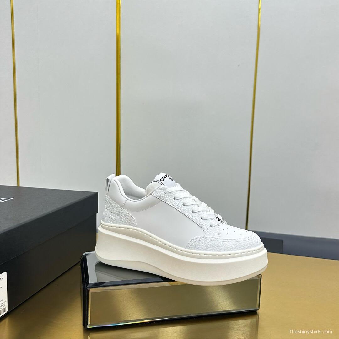 2025 Unisex Chanel White Leather Sneakers Platform Sneakers