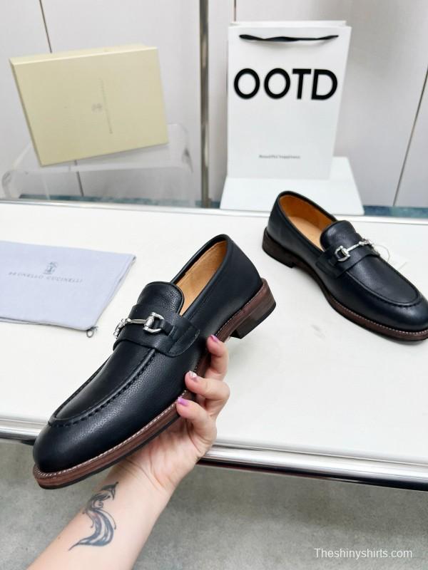 2024 Men Brunello Cucinelli Black Leather Loafers MJ00480