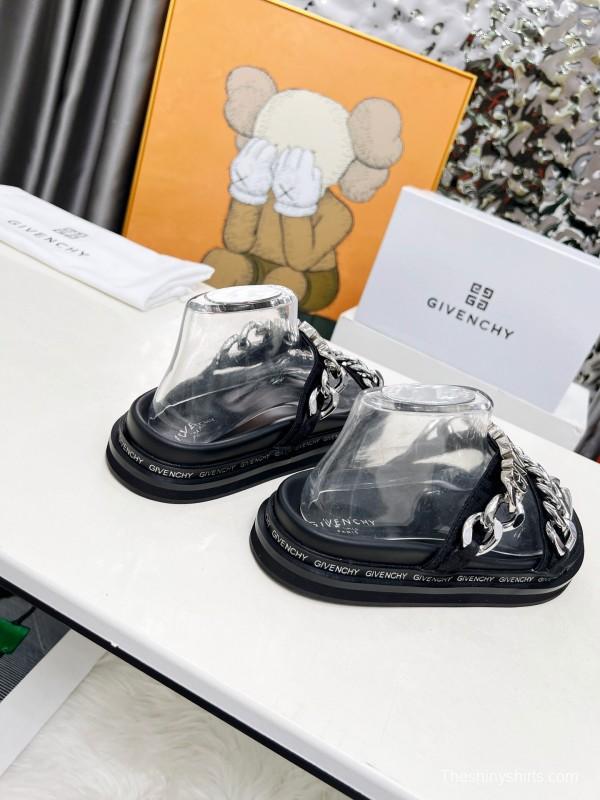 2025 Women Givenchy Silver Leather Sandals Chain LY00250