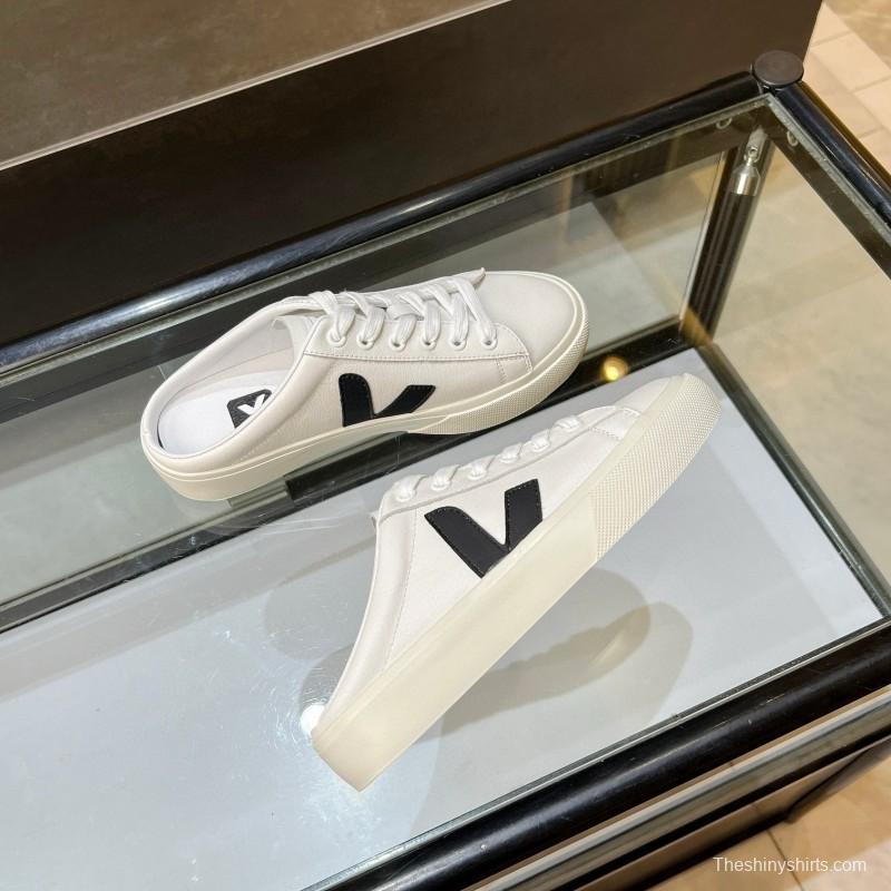 2025 Women VEJA White Black Canvas Leather Slip-On Sneaker MJ00240