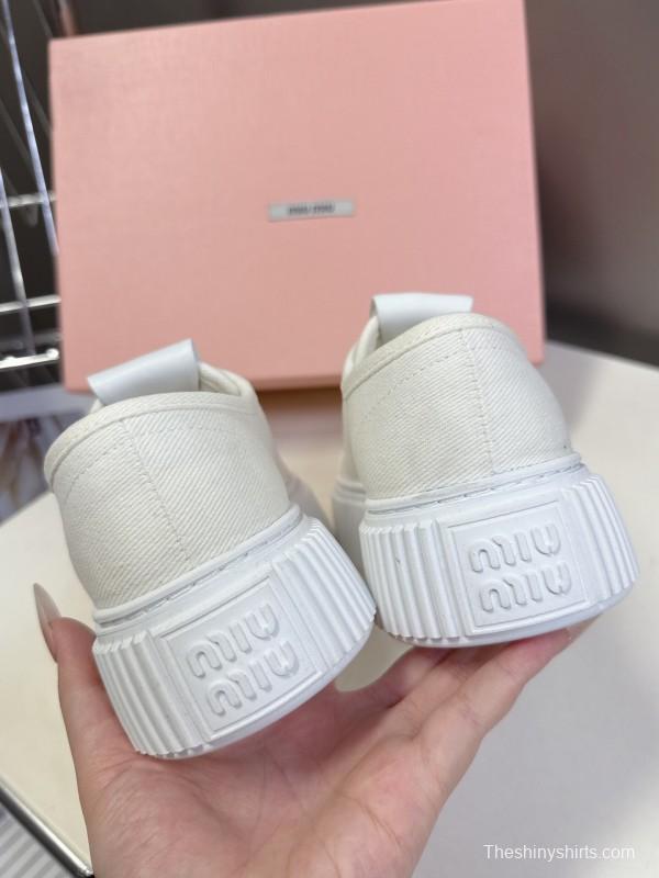 2025 Women Miu Miu White Canvas Sneakers
