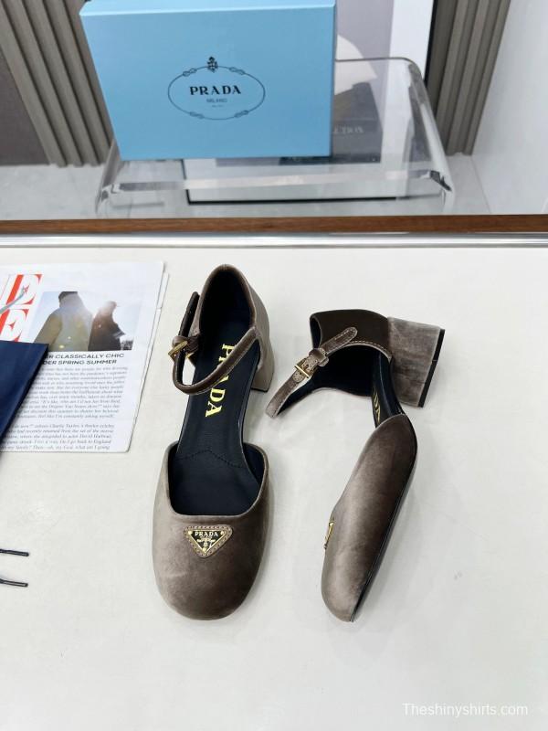 2025 Women Prada Brown Velvet Mary Jane