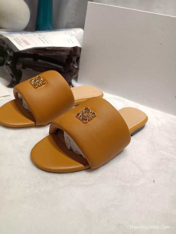 2025 Women Loewe Tan Leather Slippers LY00260