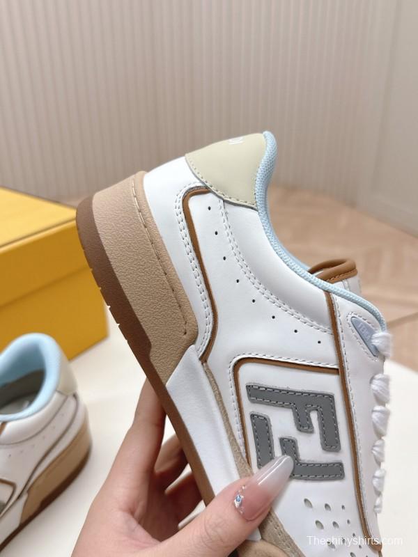 2025 Women Fendi White Beige Suede Leather Sneakers LY00350(F)