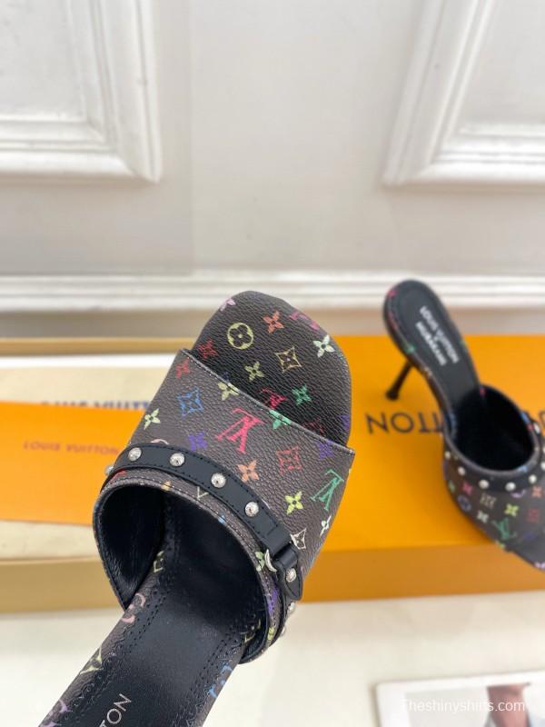2025 Women Louis Vuitton Multicolor Leather High Heel Mule