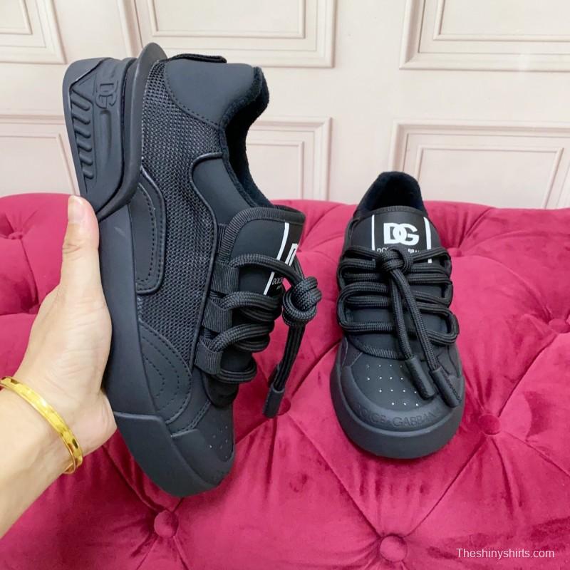 2025 Men Dolce & Gabbana Black Mesh Leather Sneakers