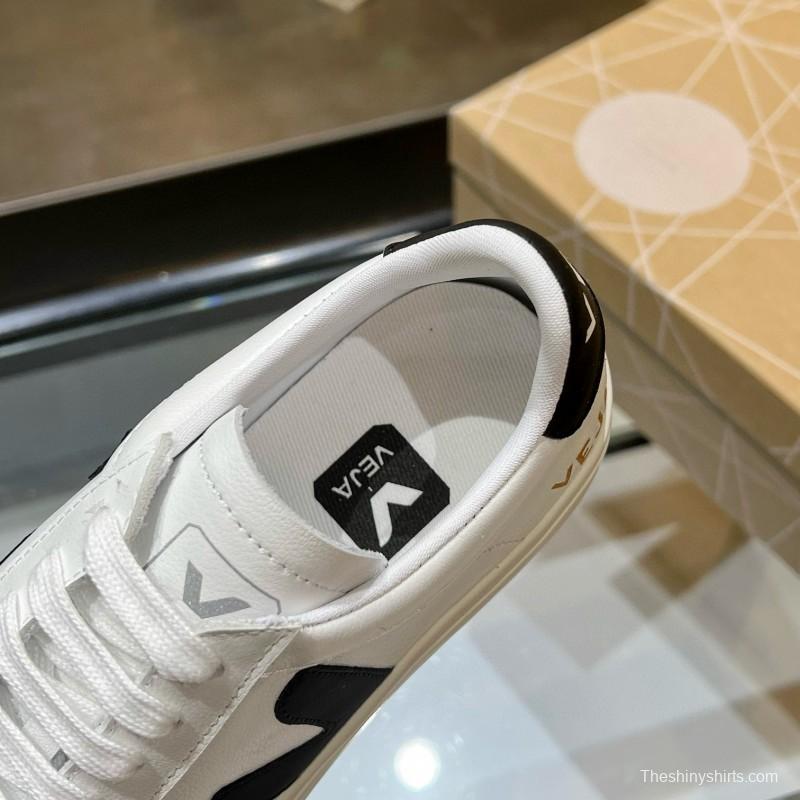2025 Unisex VEJA White Black Leather Canvas Low Top Vulcanized Sneakers MJ00240