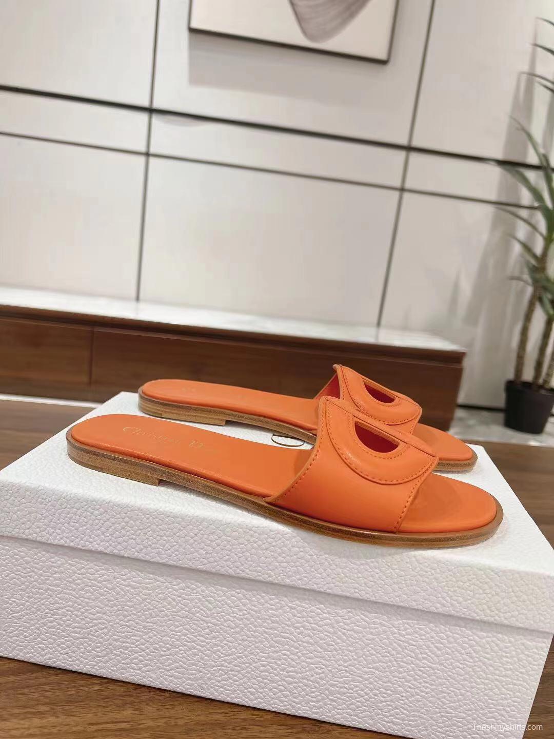 2025 Women Dior Orange Leather Slippers LY00260