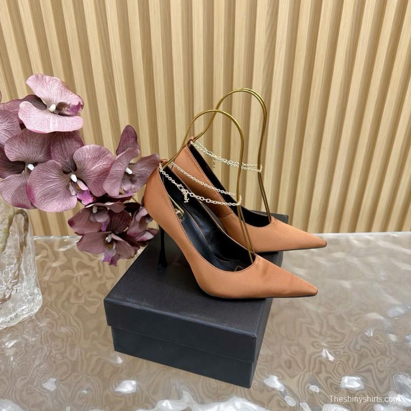 2025 Women Yves Saint Laurent Beige Leather Pointed Toe Pumps MJ00310