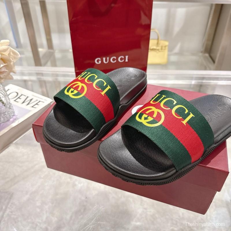 2025 Gucci Green Red Black Rubber Slippers