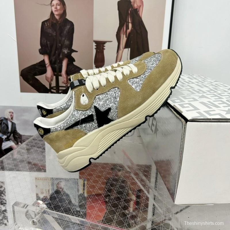 2024 Unisex GGDB Silver Beige Suede Glitter Star Sneakers 