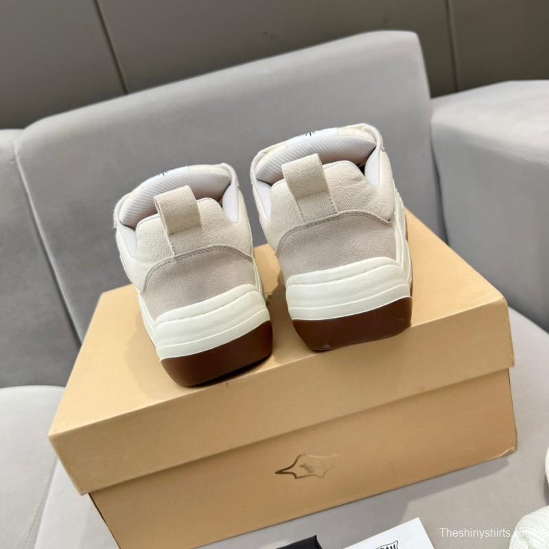 2025 Unisex HEYDAY Beige White Canvas Leather Wave Bread Sneakers KFY00260