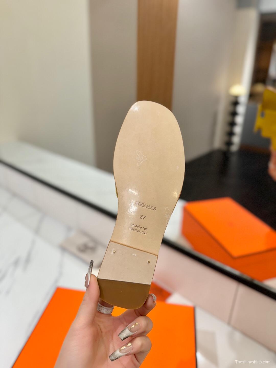 2025 Women Hermès Yellow Leather Slippers